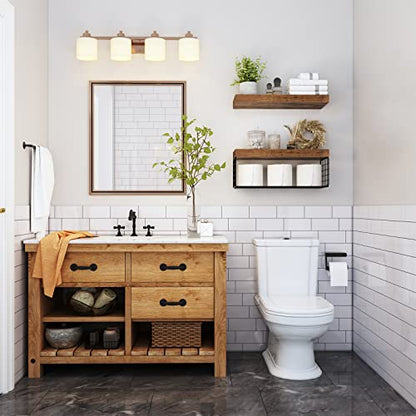 QEEIG Bathroom Shelves Over Toilet - Wall Mounted Floating Shelves Toilet Paper Storage Small Farmhouse Decor Shelf 16 inch Set of 2, Rustic Brown (019-BN2)