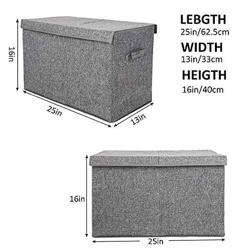 Large Toy Box Storage with Lid, Collapsible Sturdy Toy Chest Storage Bin | Toy Storage with Rivets Handles for Kids, Boys, Girls, Nursery, Playroom, Living Room, Bedroom, 25"x 13" x 16" (Linen Gray)