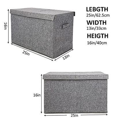 Large Toy Box Storage with Lid, Collapsible Sturdy Toy Chest Storage Bin | Toy Storage with Rivets Handles for Kids, Boys, Girls, Nursery, Playroom, Living Room, Bedroom, 25"x 13" x 16" (Linen Gray)