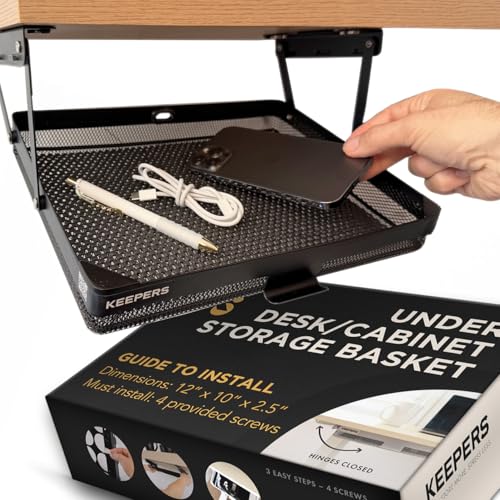 KEEPERS - Under Desk Drawer Slide Out – Metal Under Desk Storage Drawer for Office, Home, RV, Kitchen – Slim Under Table Drawer Attachment with Easy DIY Mount - Under Desk Organizer - 13x10x2.5In