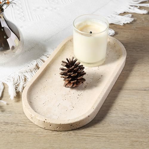 Natural Marble Tray for Bathroom Counter, 10" x 5" Travertine Marble Storage Trays for Perfume, Cosmetics, Jewelry, Vanity Tray Stone Trays for Home, Decorative Tray for Dresser Organizer