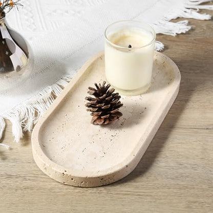 Natural Marble Tray for Bathroom Counter, 10" x 5" Travertine Marble Storage Trays for Perfume, Cosmetics, Jewelry, Vanity Tray Stone Trays for Home, Decorative Tray for Dresser Organizer