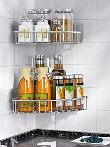 SMARTAKE 2-Pack Corner Shower Caddy, SUS304 Stainless Steel, Silver | Wall Mounted Bathroom Shelf with Adhesive, Storage Organizer for Toilet, Dorm and Kitchen