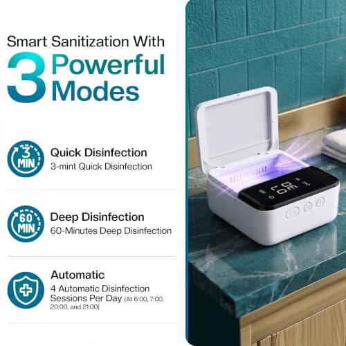 Jetfresh UV Toothbrush Sanitizer Holder & Cleaner with LED Clock Display & Hot Air Drying – Wall-Mounted UV Tooth Brush Holder for Bathroom, Travel, Rechargeable Portable Design, Fits All Brushes