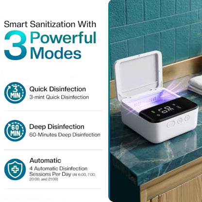 Jetfresh UV Toothbrush Sanitizer Holder & Cleaner with LED Clock Display & Hot Air Drying – Wall-Mounted UV Tooth Brush Holder for Bathroom, Travel, Rechargeable Portable Design, Fits All Brushes