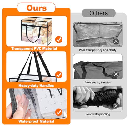 4 Pack Clear Clothes Storage Bags, 40L Vinyl Blanket Storage Containers with Heavy Duty Zipper, Foldable Moving Bags, Closet Organizers for Bedding, Clothing, Comforters, Linens, Duvet