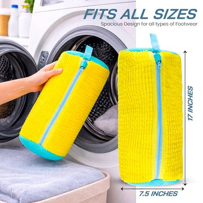 Shoe Washing Machine Bag 2pc Laundry Shoe Bag Reusable Shoe Cleaning Bags for Sneakers 360° for Washer and Dryer Deep Cleaning Machine for All Shoes Types With Self-locking Zipper