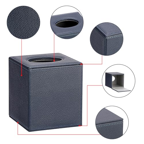 Sumnacon Tissue Box Cover Square,Magnetic Bottom PU Tissue Box Holder,Blue | Stylish Cube Leather Tissue Cover,Lychee Pattern, Decorative Tissue Box Covers for Living Room Bathroom Table Desk Office Car