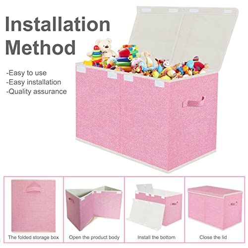Toy Storage Box with Lid, Collapsible 82L Pink | 82L Large Bin (24.5"x13"x16") in Pink. 800D Oxford, Dual Handles, Folds Flat. For Nursery, Playroom, Bedroom