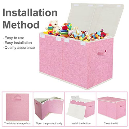 Toy Storage Box with Lid, Collapsible 82L Pink | 82L Large Bin (24.5"x13"x16") in Pink. 800D Oxford, Dual Handles, Folds Flat. For Nursery, Playroom, Bedroom