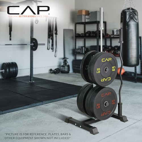 Olympic Bumper Plate Tree Rack with Barbell Holder... (Alloy Steel)