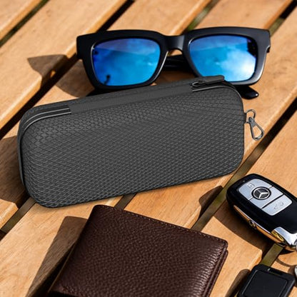 Double Oversized Eyeglasses Case Dual Sunglasses Case Hard Shell Glasses Case with Clip Metal Carabiner Travel