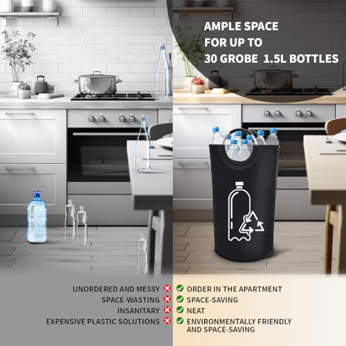 82L Recycling Bin for Kitchen Recycling Bag,Foldable Deposit Bottles Collection Container,Oxford Cloth Storage for Bottles,Cans,Plastic&Glass Heavy Duty,Waterproof Home,Kitchen,Garage,Black