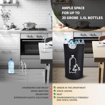 82L Recycling Bin for Kitchen Recycling Bag,Foldable Deposit Bottles Collection Container,Oxford Cloth Storage for Bottles,Cans,Plastic&Glass Heavy Duty,Waterproof Home,Kitchen,Garage,Black