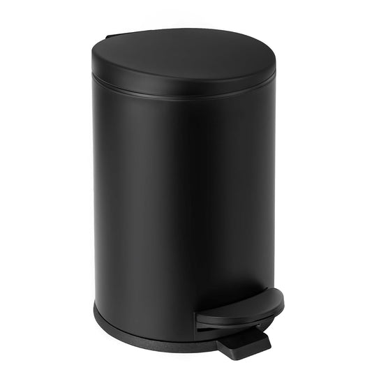 TIPGO 1.2 Gallons Small Black Trash Can, Bathroom Garbage Can with lid, Foot Pedal Trash Bin, Mini Round Wastebasket for Bathroom, Bedroom, Office, 4.5 Liters, Matte Black