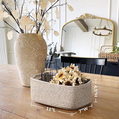 Goodpick 3Pack Rope Storage Baskets for Shelves Organizing, 11 x 7 x 4.5 in | Woven Baskets for Closet Fit Bedroom Lving Room, Small Baskets for Gift Empty, Dog Toy Basket for Pets, White & Light Gray