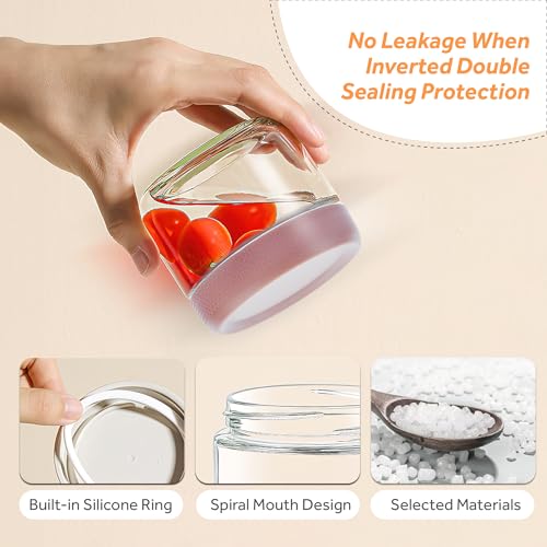 4 Pack Glass Clear Storage Canister with Airtight Lid, 12oz Overnight Oats Containers, Small Cute Decorative Pantry Jar for Snacks, Yogurt, Cereal, Fruit, Salad, Spice, Sugar, Coffee, Tea