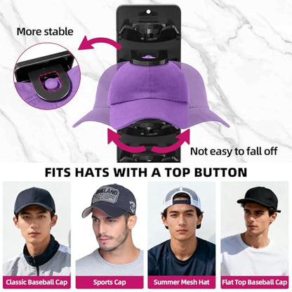 2 Pack Wall Mounted Hat Rack, Hat Organizer for Baseball Caps & Display | Unique Spring Clip Design, Keeps 20 Hats,Ideal for Wall & Closet & Shelf Hanging, Hat Organize & Storage for Men and Women