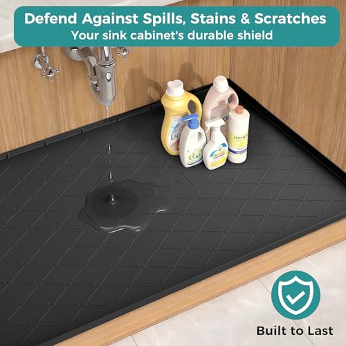URMONA Under Sink Mat for Kitchen Waterproof, 34" x 22" Silicone Under Sink Mat for Shelf Liner Organizer, Cabinet Sink Protector Under Sink Liner for Bottom Kitchen, Bathroom(Light Grey)