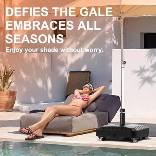 QNCZ Premium Patio Heavy Duty Black Umbrella Base with Wheel,120lb Weighted | Easy to Install, Flexible to Move, Sufficient load-bearing Capacity, Ust Fix It With Sand and Wate, Beautiful and Durable