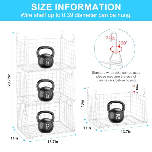 3-Tier Hanging Laundry Basket Organizer：Foldable Wire Shelf Laundry Room Organizer with 360°Rotating Hooks Small Space Solutions Closet Hanging Organizer - Laundry Organization, White Patent