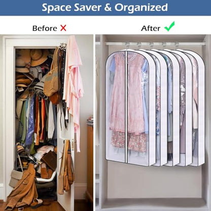 SLEEPING LAMB 50" Clear Garment Bags for Hanging Clothes Storage 4" Gussetes Dress Bags for Closet Storage Coat Cover for Suits, Sweater, Jacket(5 Packs)