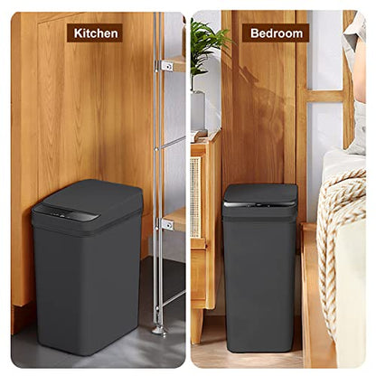 Touchless Bathroom Trash Can - 2.5 Gallon Smart Trash Can Sensor Motion | Skinny Trash Bin with Lid - Electric, Narrow, Plastic, Auto Open - Small Slim Automatic Garbage Can ( Black )