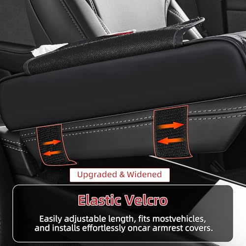 5 in 1 Nappa Leather Console Armrest Cover, Black | Built-in cup holder, tissue slot, phone holder & 2 storage pockets, practical car accessories fit SUV sedan truck