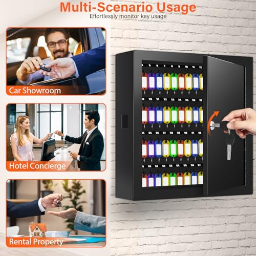 100 Keys Key Cabinet with Drop Slot , Anti-Theft Key Lock Box with Key Tags | Key Organizer Wall Safe for Car Office House Garage Rental Business