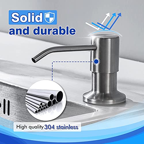 Built in Soap Dispenser for Kitchen Sink WEWE, Stainless Steel | Brushed Nickel in Counter soap Dispenser, Refill from The Top, 10oz Large Liquid Bottle