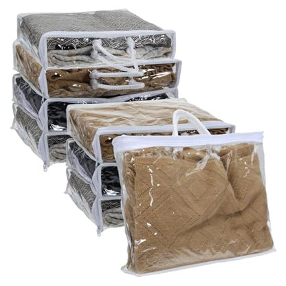 8 Pcs Zippered Storage Bags Clear Sweater Storage Bag PVC Plastic Storage Bags for Blankets Clothes Closet Quilt Pillow Bed Sheet Organizer with Zipper Cube Organizer (15 x 12 x 3.15 Inch)