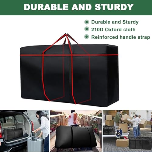 68" Extra Large Waterproof Outdoor Cushion Storage Bag, Heavy Duty Patio Furniture Cover with Zipper & Handles for Chair Cushions, Christmas Tree Storage, Pool Decor & Moving, Black/Beige (Black)