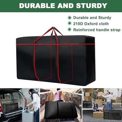 68" Extra Large Waterproof Outdoor Cushion Storage Bag, Heavy Duty Patio Furniture Cover with Zipper & Handles for Chair Cushions, Christmas Tree Storage, Pool Decor & Moving, Black/Beige (Black)