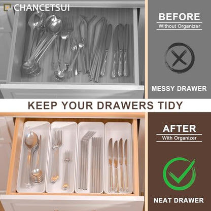Silverware Organizer Tray for Kitchen Drawer Cabinet Single Cutlery Holder | Small Stackable utensil shallow trays individual plastic fork knife spoon