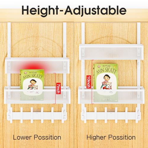 Over the Door Hooks Organizer,Door Hanger Fits Doors 1 3/4" White | 12 Coat Hooks and 2 Mesh Basket,Space-Saving,Back Storage Organizer,Over The Door Towel Rack,for Bathroom,Bedroom,Kitchen