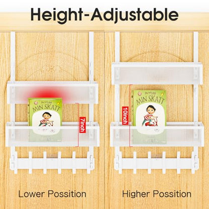Over the Door Hooks Organizer,Door Hanger Fits Doors 1 3/4" White | 12 Coat Hooks and 2 Mesh Basket,Space-Saving,Back Storage Organizer,Over The Door Towel Rack,for Bathroom,Bedroom,Kitchen