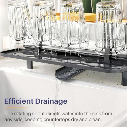 SNTD 304 Stainless Steel Dish Drying Rack for Small Kitchen Counter, Grey | Rustproof, Large Capacity, Heavy-Duty Frame, Rotating Spout, Angled Drainboard, Removable Cup & Utensil Holder