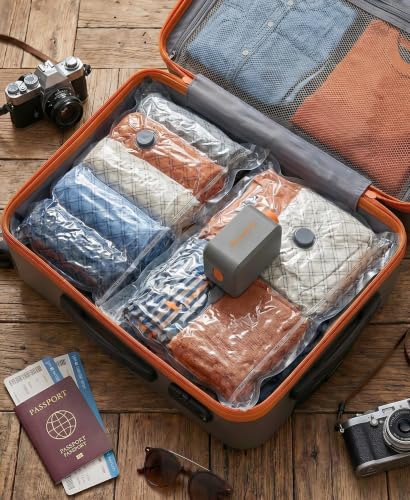 15-Pack Vacuum Seal Bags for Clothing Travel with Cordless Pump | Vacuum Storage Bags for Clothes with 4000Pa Suction, 2400mAh Rechargeable Pump, Carry-On Packing for Luggage and Suitcases