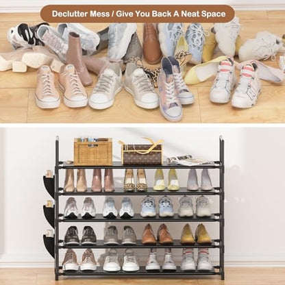 Shoe Rack 5 Tier 20-25 Storage Capacity Shoes Organizer | Closet, Entryway, Garage, Door Entrance, Space Saving Shoes Holder Stand, Sturdy Metal Free Standing Boot Shelf Tower Black