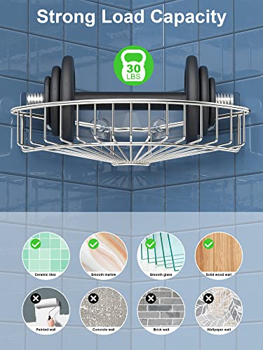 SMARTAKE 2-Pack Corner Shower Caddy, SUS304 Stainless Steel, Silver | Wall Mounted Bathroom Shelf with Adhesive, Storage Organizer for Toilet, Dorm and Kitchen