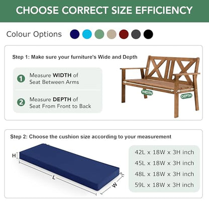 Summsun Outdoor Bench Cushion Pad, 42 x 18 x 3 Inch, Navy Blue | High-Resilience Foam, Water Resistant, Removable Cover, Hidden Zipper, Tie Strap, Fit for Patio, Garden, Swing, Porch, Settee