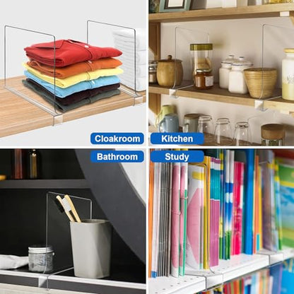11 Inches [Extra Tall Version] Clear Shelf Dividers for Closet Organization and Storage, 6 Pack Purse Organizer for Closet Acrylic Adjustable Bookshelf for Organization, Perfect for Sweater, Clothes