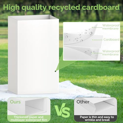 13 Gallon Disposable Trash Cans for Parties, 4 Pack, White | 13.5"L x 10.0"W x 21.6"H, Reusable, Portable, Collapsible, Recycled Cardboard Trash Can for Events Parties Camping