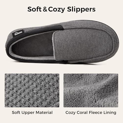 HomeTop Men's Knit Moccasin Slippers Memory Foam House Shoes Indoor Outdoor | Breathable,Indoor,Outdoor,Fleece Lining,Machine-washable,Non-slip