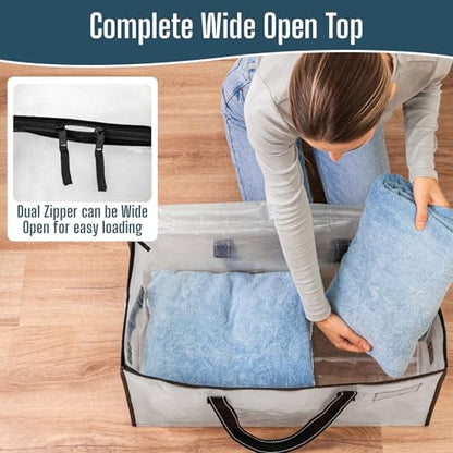 VENO Moving Bags, Storage Bags, Wide Open Top, Clear, 4 Pack | Moving boxes Alternative, Heavy Duty, Packing Supplies, Clothes and Comforter Storage, College Dorm Essentials