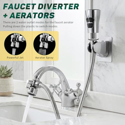 CECEFIN Kitchen Faucet Hose Attachment, 4-Mode ON/Off Spray Head w/Filter | 4.9Ft Stainless Steel Hose, Water Saving Aerator w/ 3-Way Diverter Valve, for Laundry/Bathroom Sink Hair Washing Pet Shower