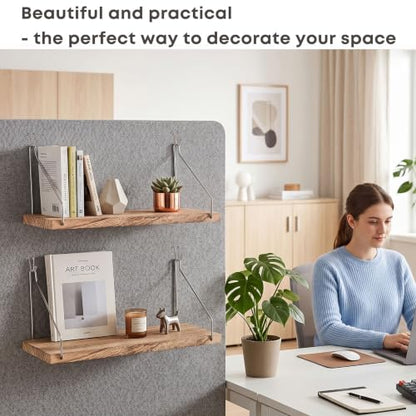 Fabric Wall Cubicle Shelf with Hooks for Work Decor, 11.8' Wooden Cubicle Organizer Storage Shelf with Hangers Cubicle Accessories for Women Men Desk, 2 Pack