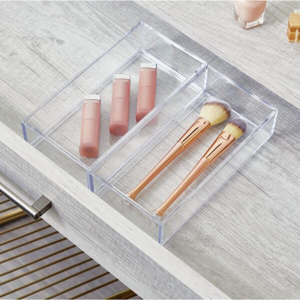 iDesign Clarity Collection Vanity Tray Organizer, 4" x 8" x 2", Clear | Small, Decorative, For Bathroom, Bedroom, Closet, Entryway, Countertop