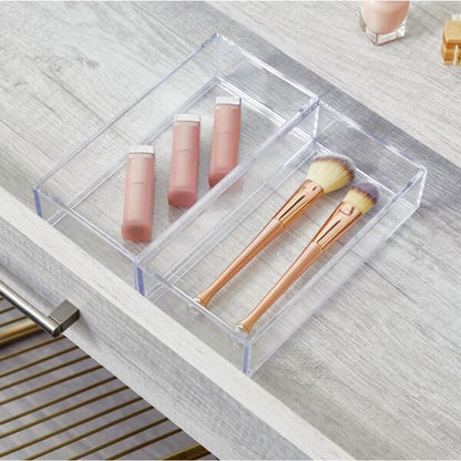 iDesign Clarity Collection Vanity Tray Organizer, 4" x 8" x 2", Clear | Small, Decorative, For Bathroom, Bedroom, Closet, Entryway, Countertop