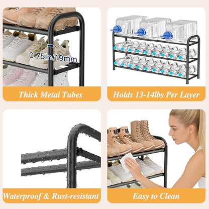 ENJOYBASICS 4 Tier Expandable Shoe Rack, Metal Small Shoes Shelf, Black | Free Standing Shoe Holder for 24 Pairs, Sturdy Shoe Organizer for Closet, Entryway, Under Bed ,Front Door, Bedroom